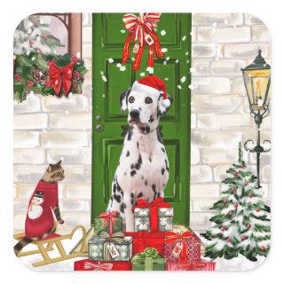 Dalmatian Dog Christmas   Square Sticker