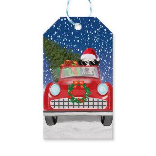 Dalmatian Dog Driving Car In Snow Christmas Gift Tags