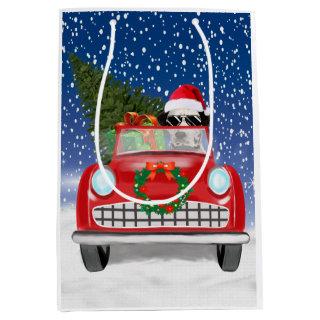 Dalmatian Dog Driving Car In Snow Christmas   Medium Gift Bag