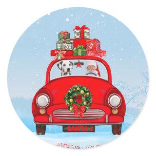 Dalmatian Dog In Car With Santa Claus  Classic Round Sticker