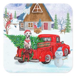 Dalmatian Dog In Christmas Delivery Truck Snow Square Sticker
