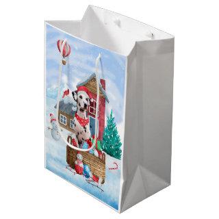 Dalmatian Dog In snow Christmas Dog House Medium Gift Bag