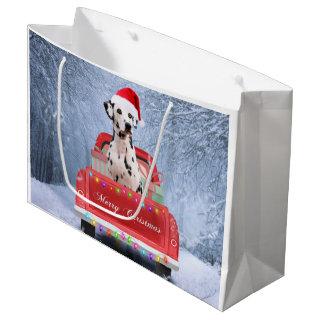 Dalmatian Dog in Snow sitting in Christmas Truck Large Gift Bag