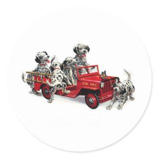 Dalmatian Pups with Fire Truck Classic Round Sticker