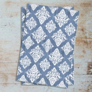 Damask Blue White Watercolor Rustic Wood Decoupage Tissue Paper