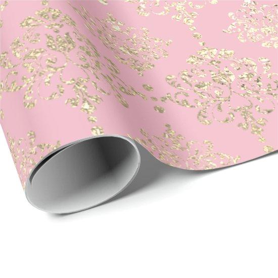 Damask Champagne Pink Royal Metallic Faux Gold