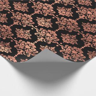 Damask Coral Copper Black Metallic Royal Floral