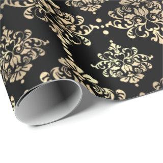 Damask Faux Champaigne Black Metallic Royal Floral