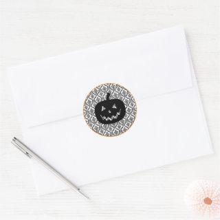 Damask Glam Halloween Pumpkin Classic Round Sticker