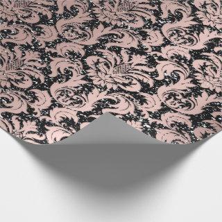 Damask Glitter Black Rose Gold Elegant Royal