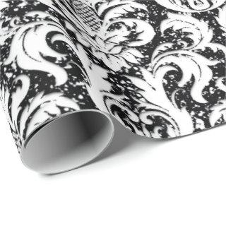 Damask Glitter  Black White Elegant Royal Metallic