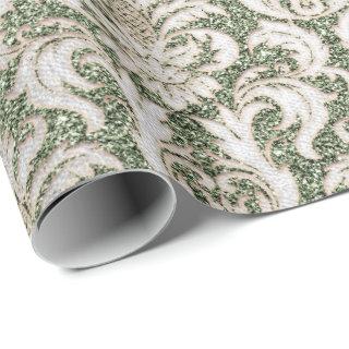 Damask Glitter Mint Silver Gray Royal Cottage