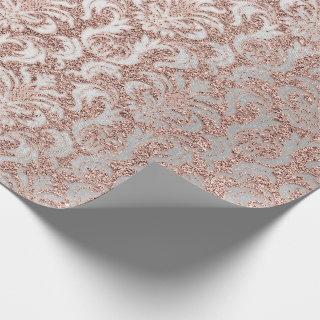 Damask Glitter Rose Gold White Royal Cottage