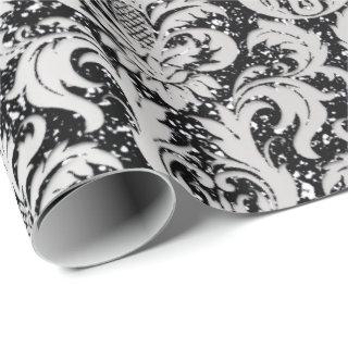 Damask Glitter Silver Gray Black Royal Metallic