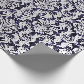 Damask Glitter  Silver Gray Royal  Blue Navy