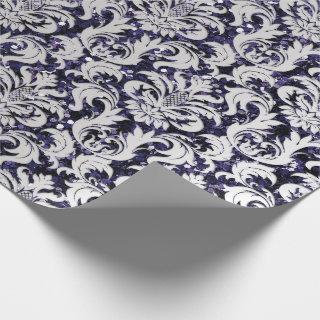 Damask Glitter  Silver Gray Royal  Blue Navy