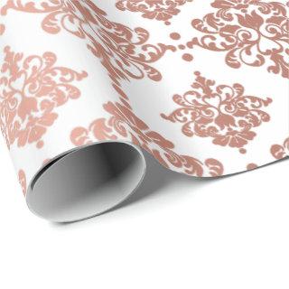 Damask Metallic Royal Floral Pink Rose White Blush