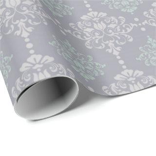 Damask Mint Green Pastel Gray Grey Delicate