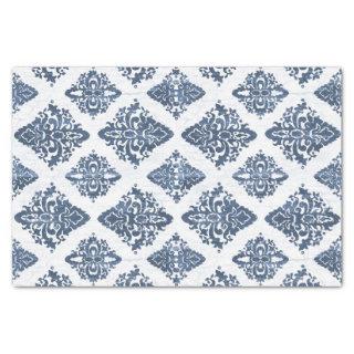Damask Navy Blue Watercolor Rustic Wood Decoupage Tissue Paper