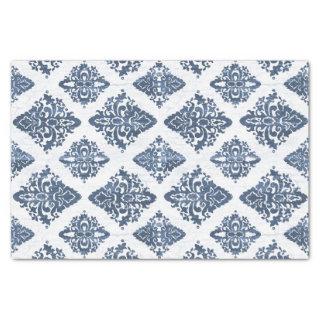 Damask Navy Blue Watercolor Rustic Wood Decoupage Tissue Paper