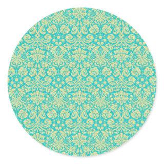 Damask Pattern, Blue Damask, French Damask Classic Round Sticker