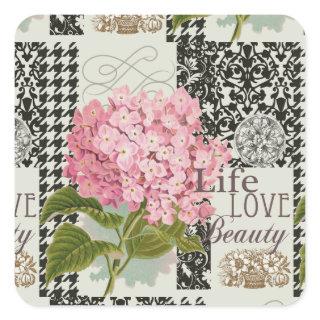 Damask Pattern Floral Decor Pretty Square Sticker