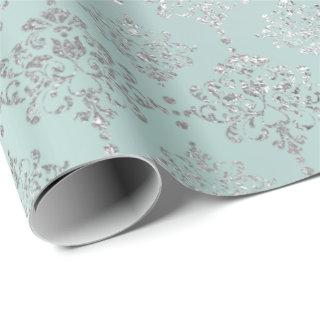 Damask Silver Ice Aqua Water Royal Ornament Formal