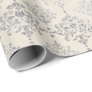 Damask Silver  Royal Metallic Ivory Cottage