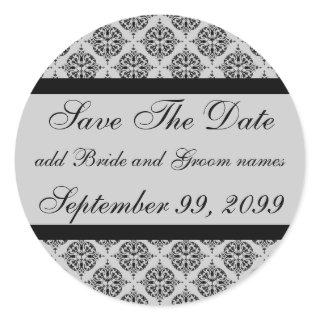 Damask Silver Save The Date Reminders Classic Round Sticker