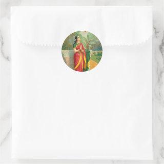 Damayanti and the Swan by Raja Ravi Varma Classic Round Sticker