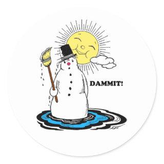 "Dammit" humorous Snowman Sticker Melting Snow