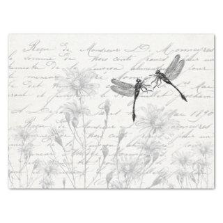 Damselfly Dancers French Script Meadow Decoupage  Tissue Paper