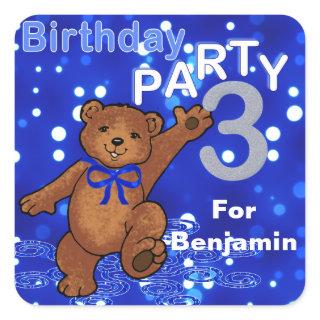 Dancing Bears 3rd Birthday Party Square Sticker