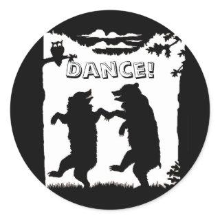 Dancing Bears Black Silhouette Classic Round Sticker
