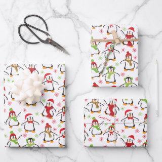 Dancing Penguins Red and Green Pattern Christmas  Sheets
