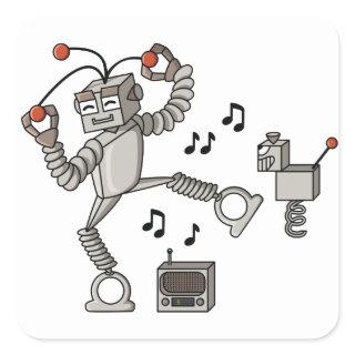 Dancing robot square sticker