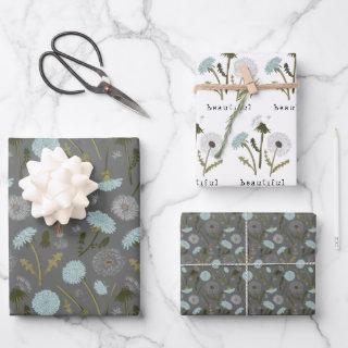 Dandelion Blue Gray Flowers Pattern  Sheets