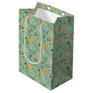Dandelion Flowers Orange Floral Pattern Medium Gift Bag