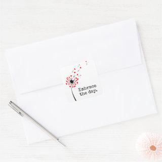 Dandelion Red Hearts With Quote Square Sticker