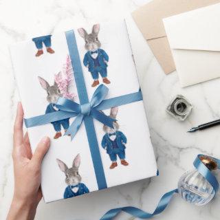 Dapper Bunny in a Blue Bowtie and Suit Party