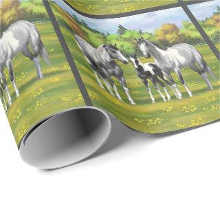 Dapple Gray Pinto Paint Horses In Summer Pasture