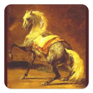 DAPPLED GREY HORSE , Gold Yellow Brown Square Sticker