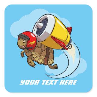 Daredevil Flying Tortoise with a Jet Pack Cartoon Square Sticker