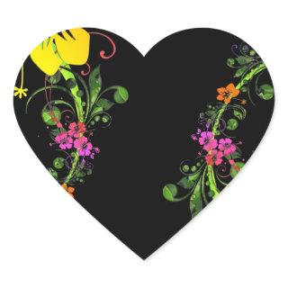 Dark Abstract Hawaiian Hibiscus Floral Background Heart Sticker