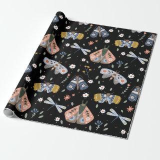 Dark Academia Moth Floral in Black