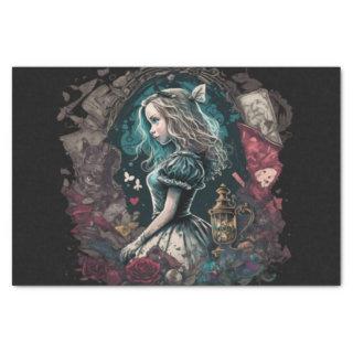 Dark Alice in wonderland vintage decoupage college Tissue Paper