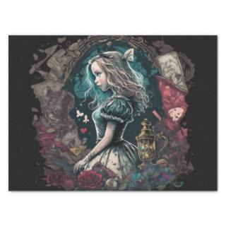 Dark Alice in wonderland vintage decoupage college Tissue Paper