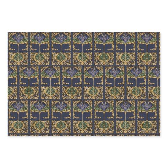 Dark Blue Art Nouveau Old Book  Sheets