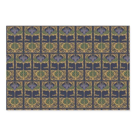 Dark Blue Art Nouveau Old Book  Sheets