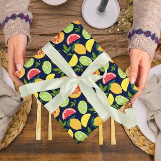 Dark Blue Citrus Lemon Orange Tangerine Pattern